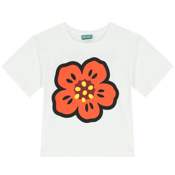 Girls White Boke Flower T-Shirt